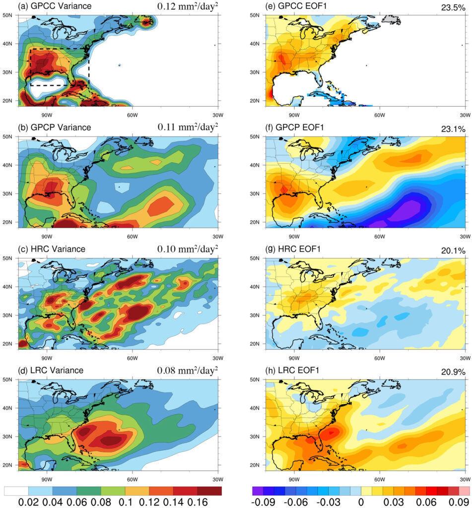 Figure 1, Decadal Variability of Southeast US Rainfall in an Eddying Global Coupled Model, by Ben Kirtman, Leo Siqueira, Baoqiang Xiang, Johnna Infanti and Natalie Perlin