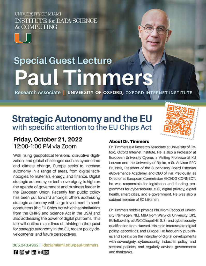 Paul Timmers TALK FLYER: Strategic Autonomy and the European Union with specific attention to the EU Chips Act