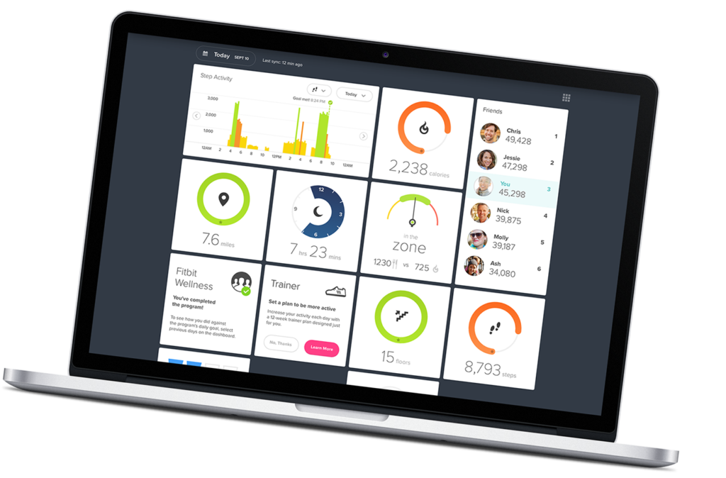 Fitbit dashboard stats displayed on a laptop