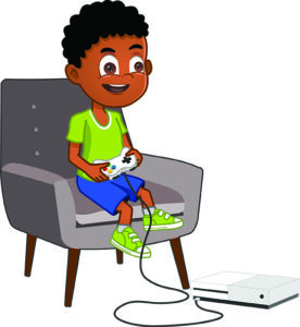 little boy playing video game