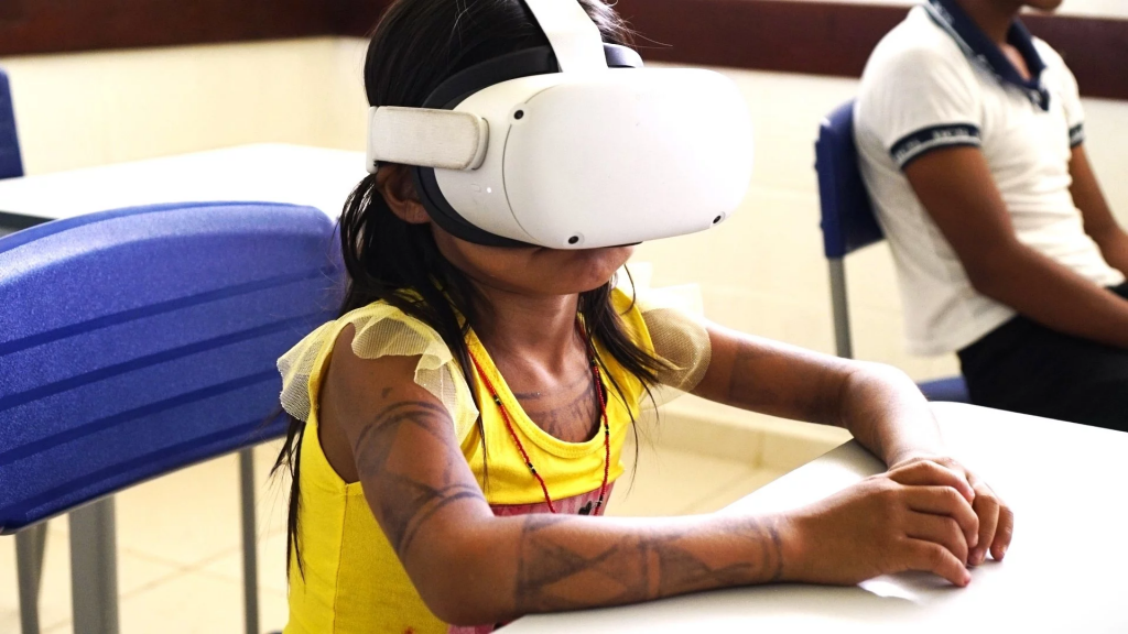 Amazonian area child with XR headset