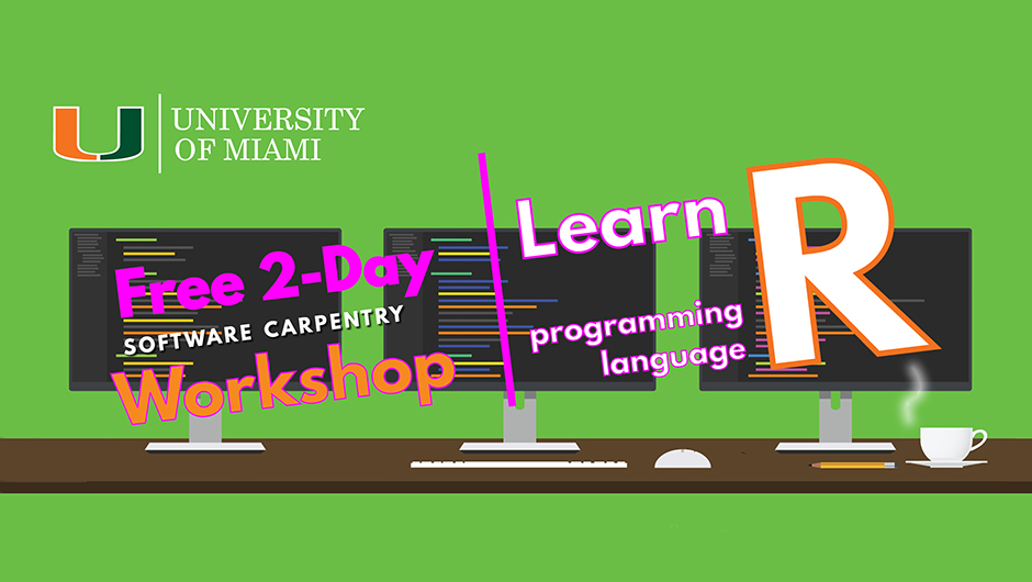 University of Miami Institute for Data Science and Computing, 2-day Software Carpentry Workshop, Learn "R" Programming Language flyer